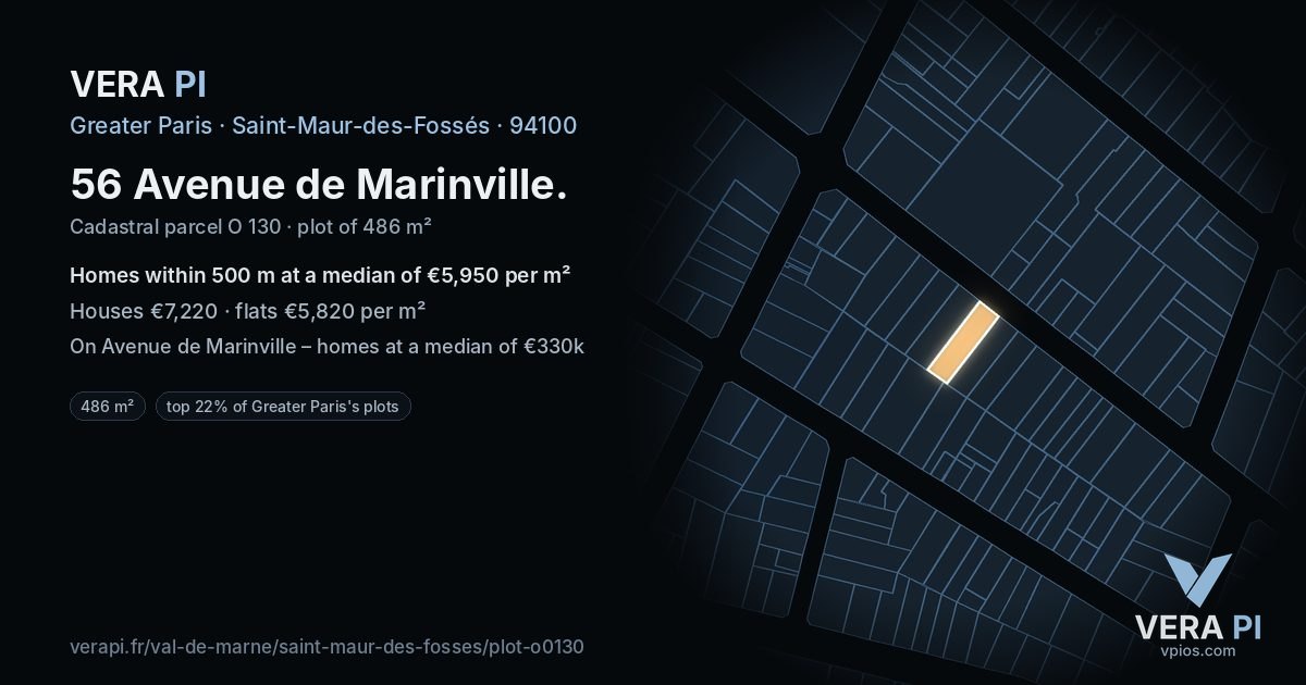56 Avenue de Marinville, Saint-Maur-des-Fossés at night – the plot lit, the parcels around coloured by the prices near them