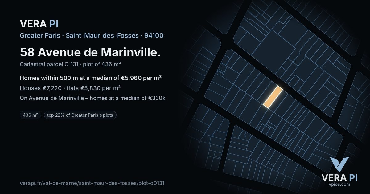 58 Avenue de Marinville, Saint-Maur-des-Fossés at night – the plot lit, the parcels around coloured by the prices near them