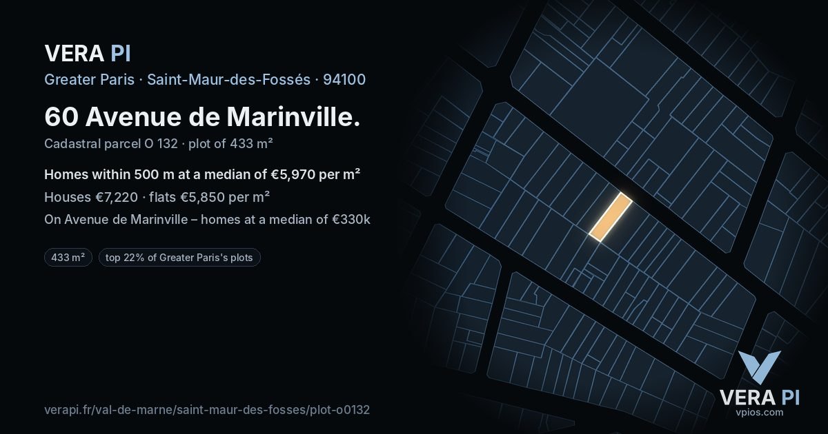 60 Avenue de Marinville, Saint-Maur-des-Fossés at night – the plot lit, the parcels around coloured by the prices near them
