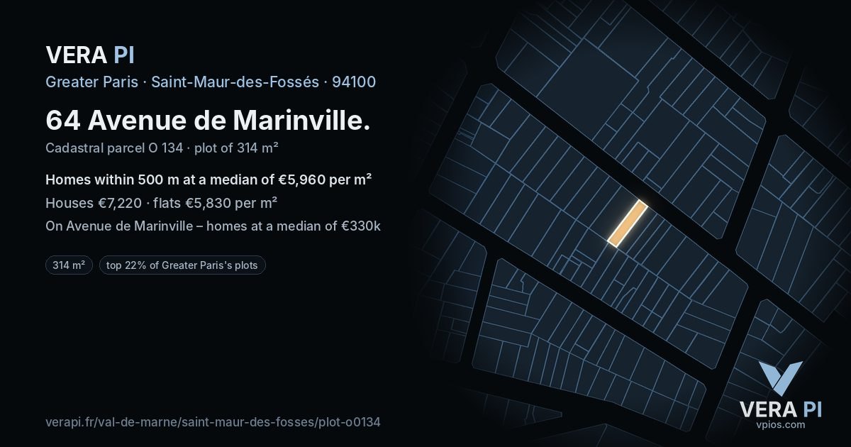 64 Avenue de Marinville, Saint-Maur-des-Fossés at night – the plot lit, the parcels around coloured by the prices near them