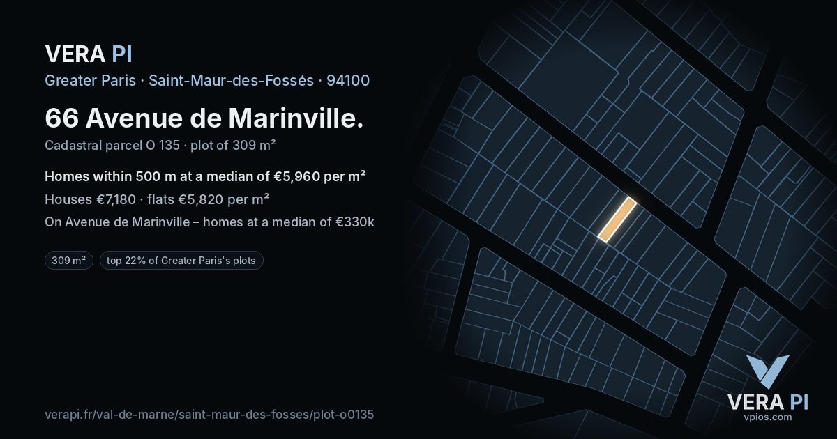 66 Avenue de Marinville, Saint-Maur-des-Fossés at night – the plot lit, the parcels around coloured by the prices near them