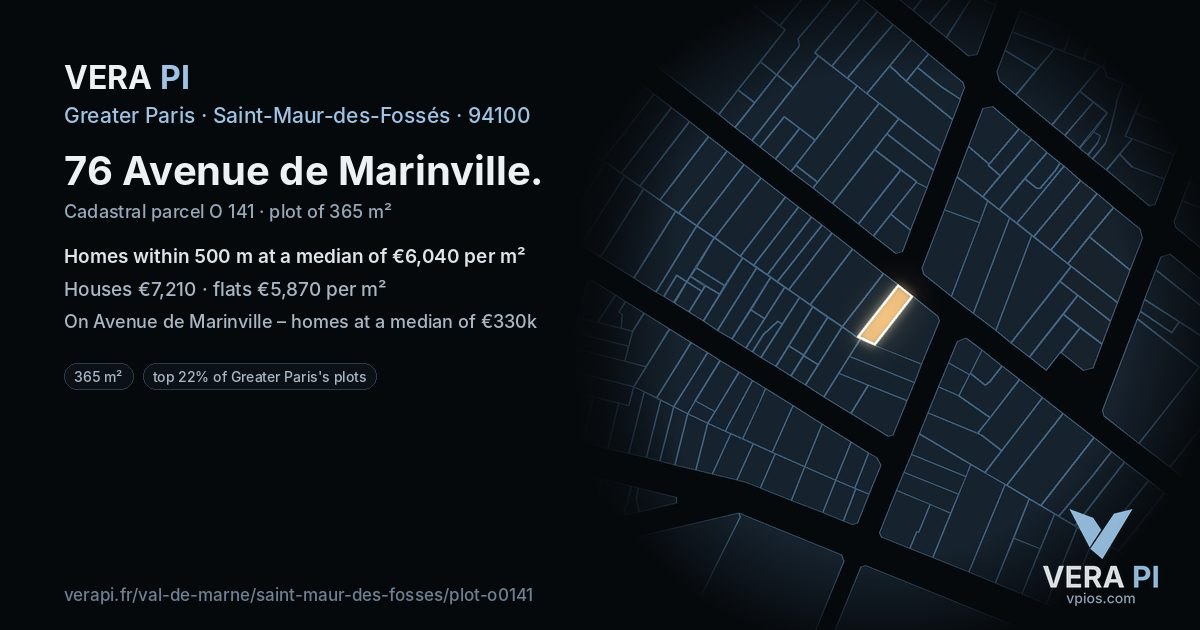 76 Avenue de Marinville, Saint-Maur-des-Fossés at night – the plot lit, the parcels around coloured by the prices near them