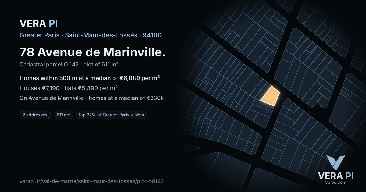 78 Avenue de Marinville, Saint-Maur-des-Fossés at night – the plot lit, the parcels around coloured by the prices near them