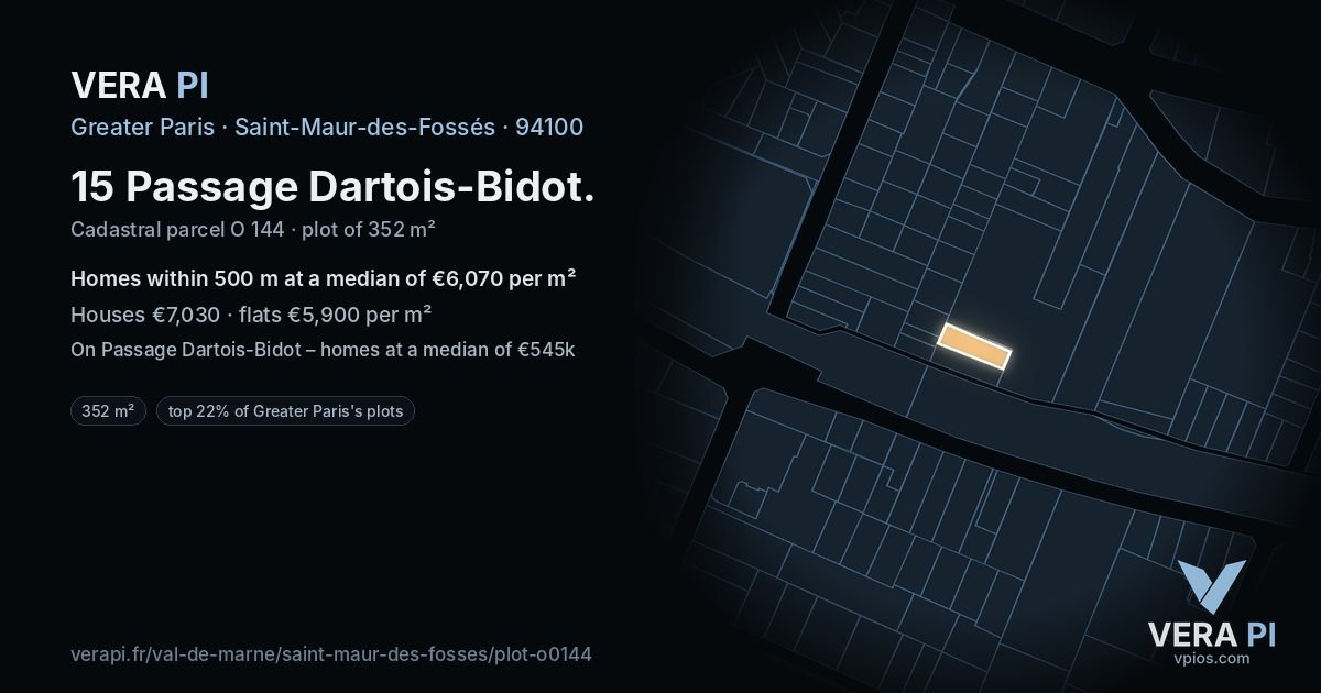 15 Passage Dartois-Bidot, Saint-Maur-des-Fossés at night – the plot lit, the parcels around coloured by the prices near them