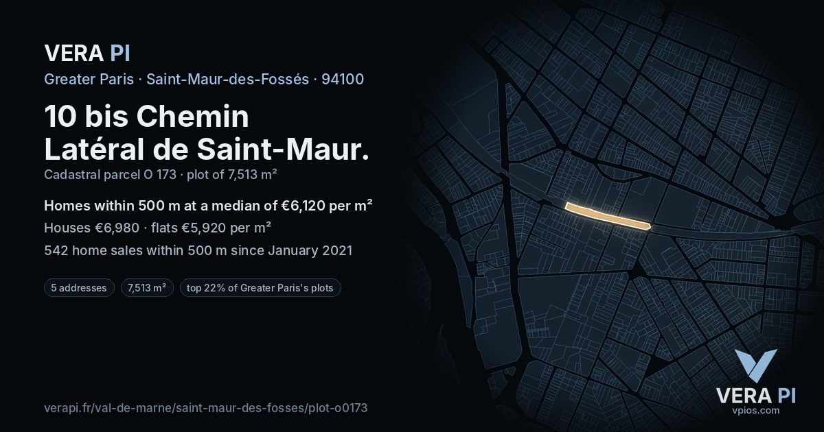 10 bis Chemin Latéral de Saint-Maur, Saint-Maur-des-Fossés at night – the plot lit, the parcels around coloured by the prices near them