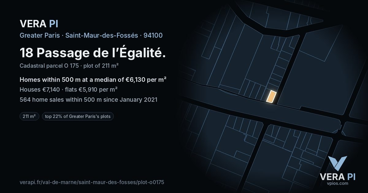18 Passage de l’Égalité, Saint-Maur-des-Fossés at night – the plot lit, the parcels around coloured by the prices near them