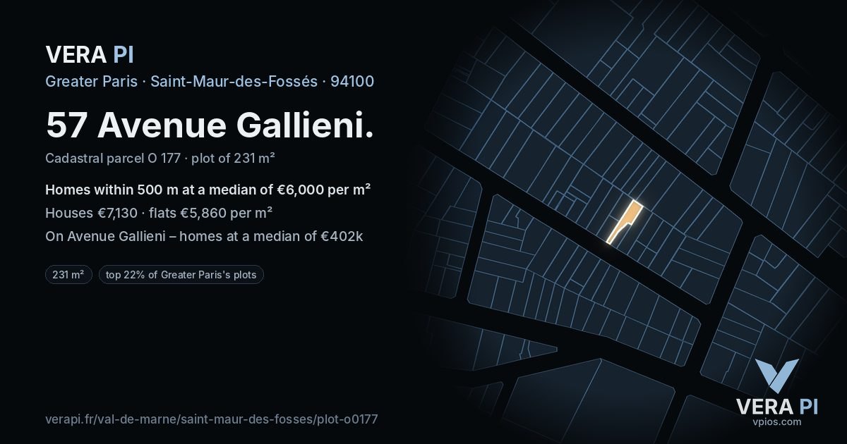 57 Avenue Gallieni, Saint-Maur-des-Fossés at night – the plot lit, the parcels around coloured by the prices near them