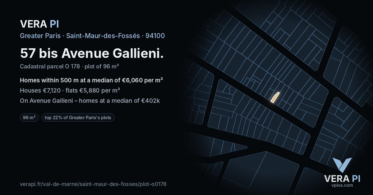 57 bis Avenue Gallieni, Saint-Maur-des-Fossés at night – the plot lit, the parcels around coloured by the prices near them