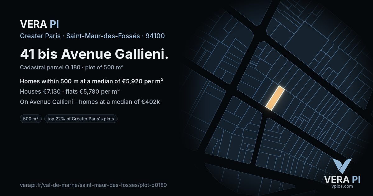 41 bis Avenue Gallieni, Saint-Maur-des-Fossés at night – the plot lit, the parcels around coloured by the prices near them