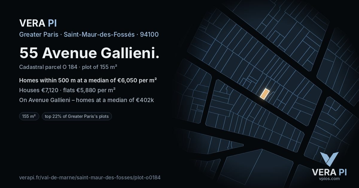 55 Avenue Gallieni, Saint-Maur-des-Fossés at night – the plot lit, the parcels around coloured by the prices near them