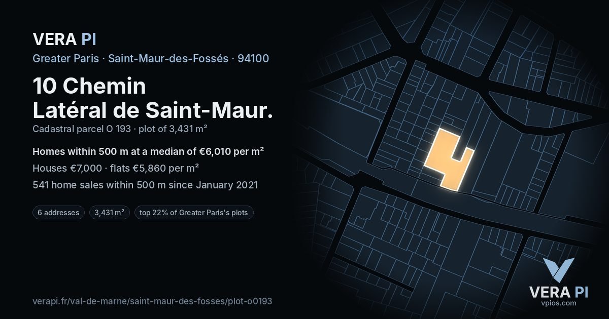 10 Chemin Latéral de Saint-Maur, Saint-Maur-des-Fossés at night – the plot lit, the parcels around coloured by the prices near them