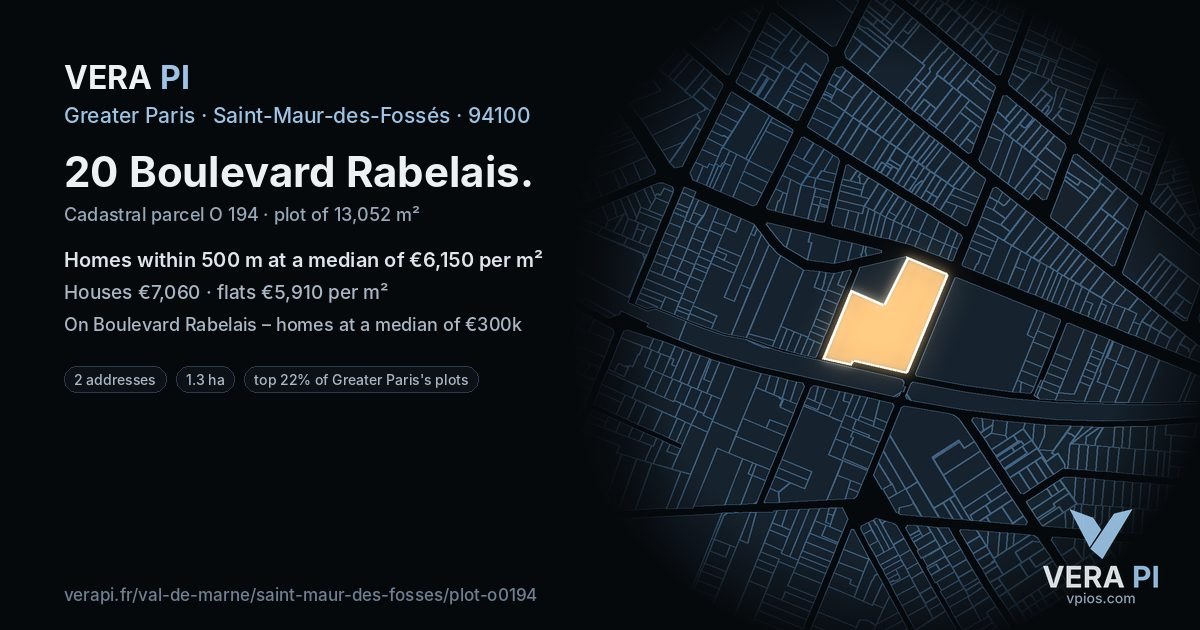 20 Boulevard Rabelais, Saint-Maur-des-Fossés at night – the plot lit, the parcels around coloured by the prices near them