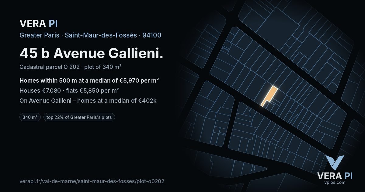 45 b Avenue Gallieni, Saint-Maur-des-Fossés at night – the plot lit, the parcels around coloured by the prices near them