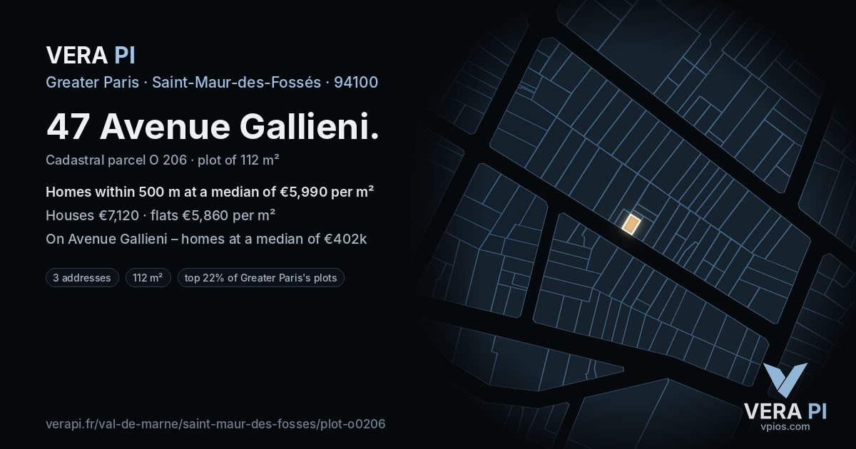 47 Avenue Gallieni, Saint-Maur-des-Fossés at night – the plot lit, the parcels around coloured by the prices near them