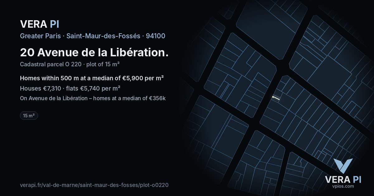 20 Avenue de la Libération, Saint-Maur-des-Fossés at night – the plot lit, the parcels around coloured by the prices near them