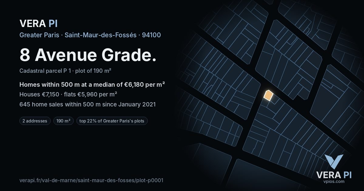 8 Avenue Grade, Saint-Maur-des-Fossés at night – the plot lit, the parcels around coloured by the prices near them