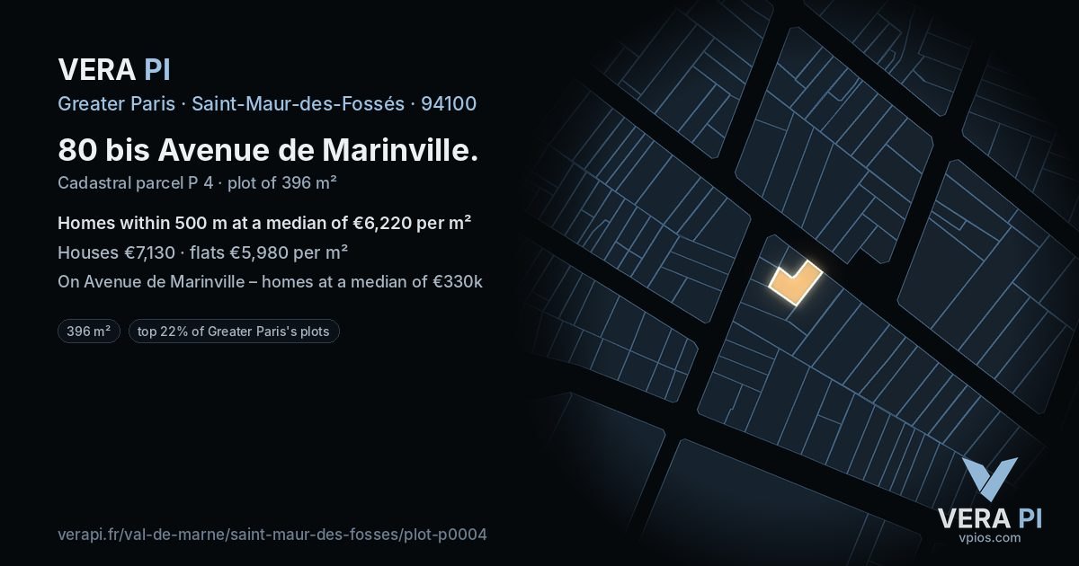 80 bis Avenue de Marinville, Saint-Maur-des-Fossés at night – the plot lit, the parcels around coloured by the prices near them