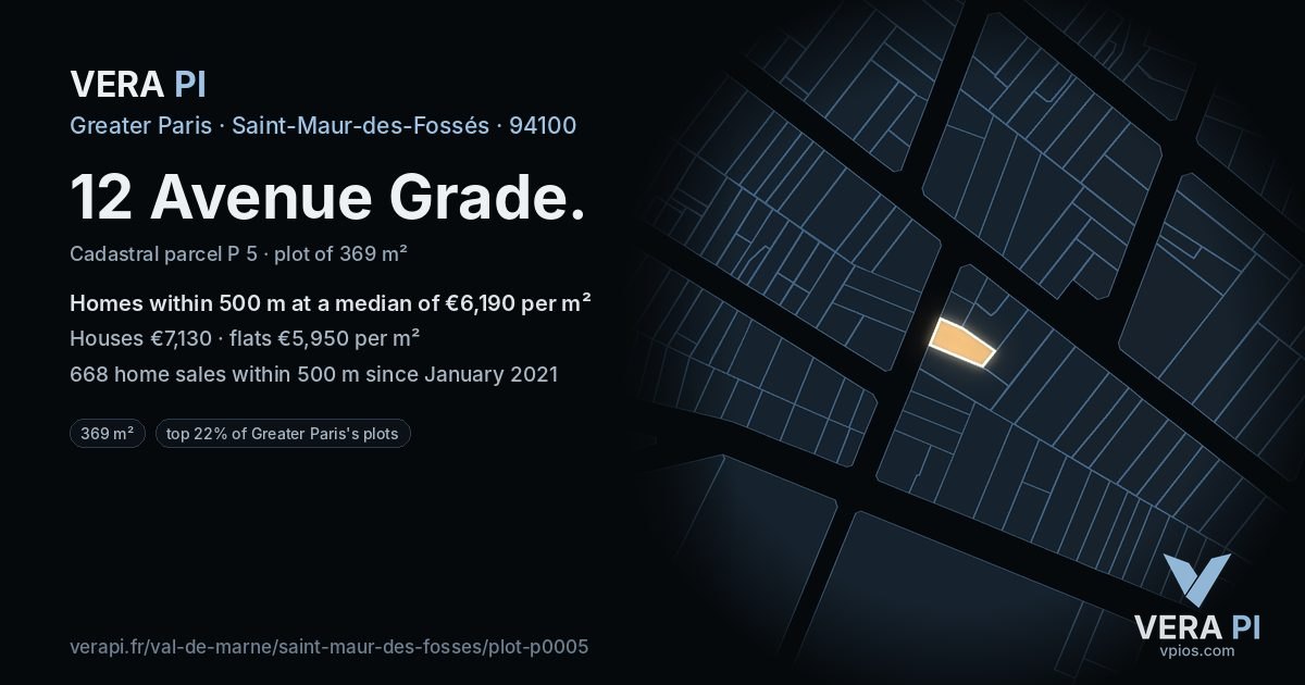 12 Avenue Grade, Saint-Maur-des-Fossés at night – the plot lit, the parcels around coloured by the prices near them