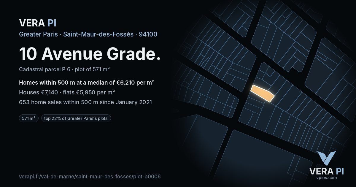 10 Avenue Grade, Saint-Maur-des-Fossés at night – the plot lit, the parcels around coloured by the prices near them