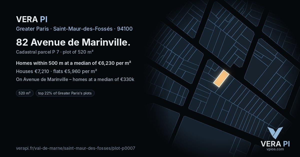 82 Avenue de Marinville, Saint-Maur-des-Fossés at night – the plot lit, the parcels around coloured by the prices near them