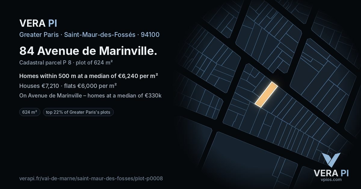 84 Avenue de Marinville, Saint-Maur-des-Fossés at night – the plot lit, the parcels around coloured by the prices near them