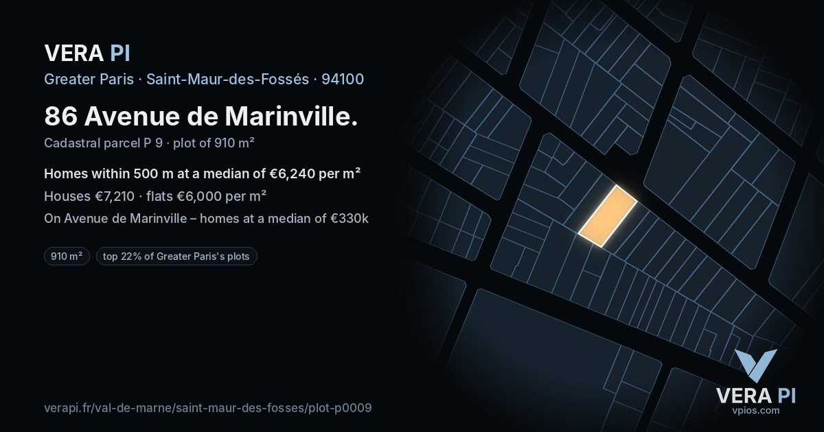 86 Avenue de Marinville, Saint-Maur-des-Fossés at night – the plot lit, the parcels around coloured by the prices near them