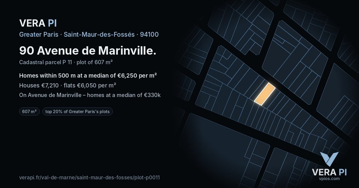 90 Avenue de Marinville, Saint-Maur-des-Fossés at night – the plot lit, the parcels around coloured by the prices near them