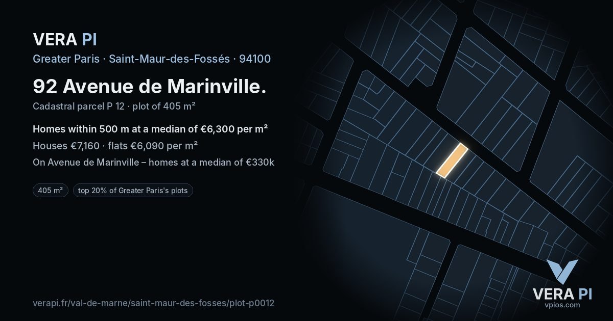 92 Avenue de Marinville, Saint-Maur-des-Fossés at night – the plot lit, the parcels around coloured by the prices near them