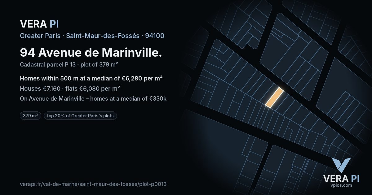 94 Avenue de Marinville, Saint-Maur-des-Fossés at night – the plot lit, the parcels around coloured by the prices near them