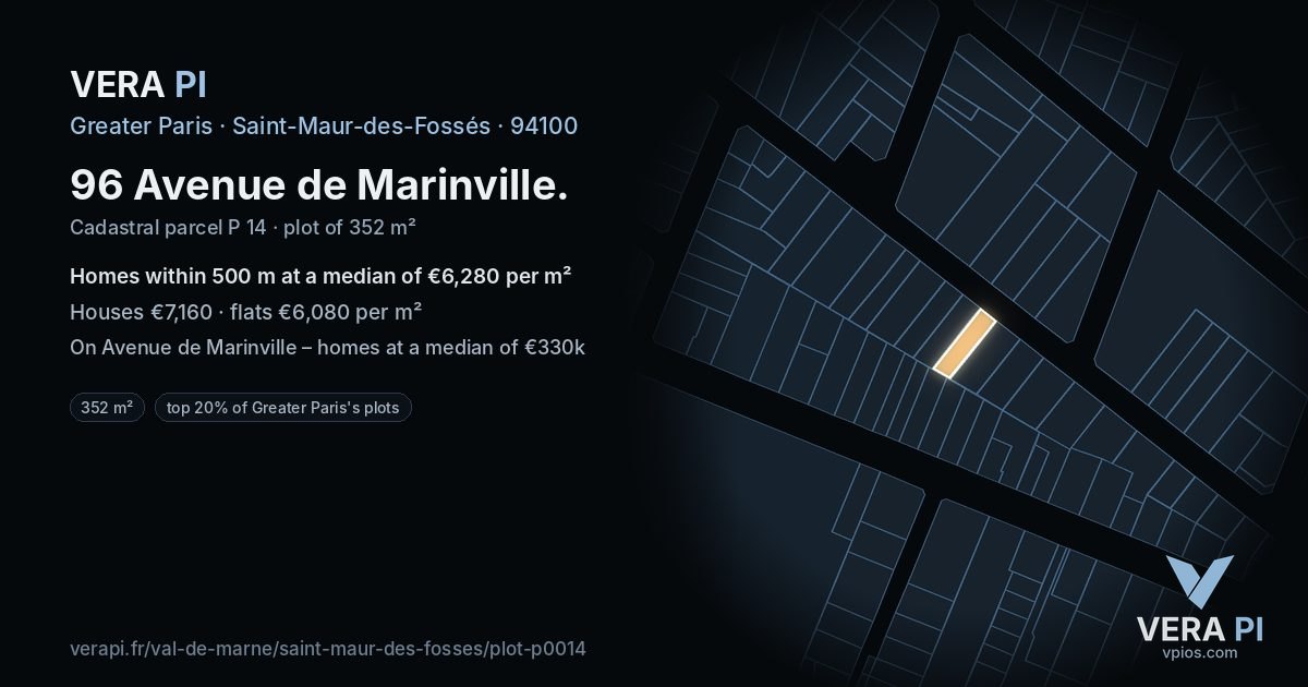 96 Avenue de Marinville, Saint-Maur-des-Fossés at night – the plot lit, the parcels around coloured by the prices near them