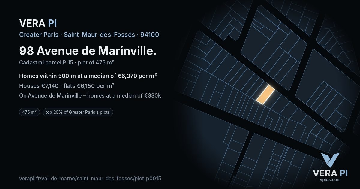 98 Avenue de Marinville, Saint-Maur-des-Fossés at night – the plot lit, the parcels around coloured by the prices near them