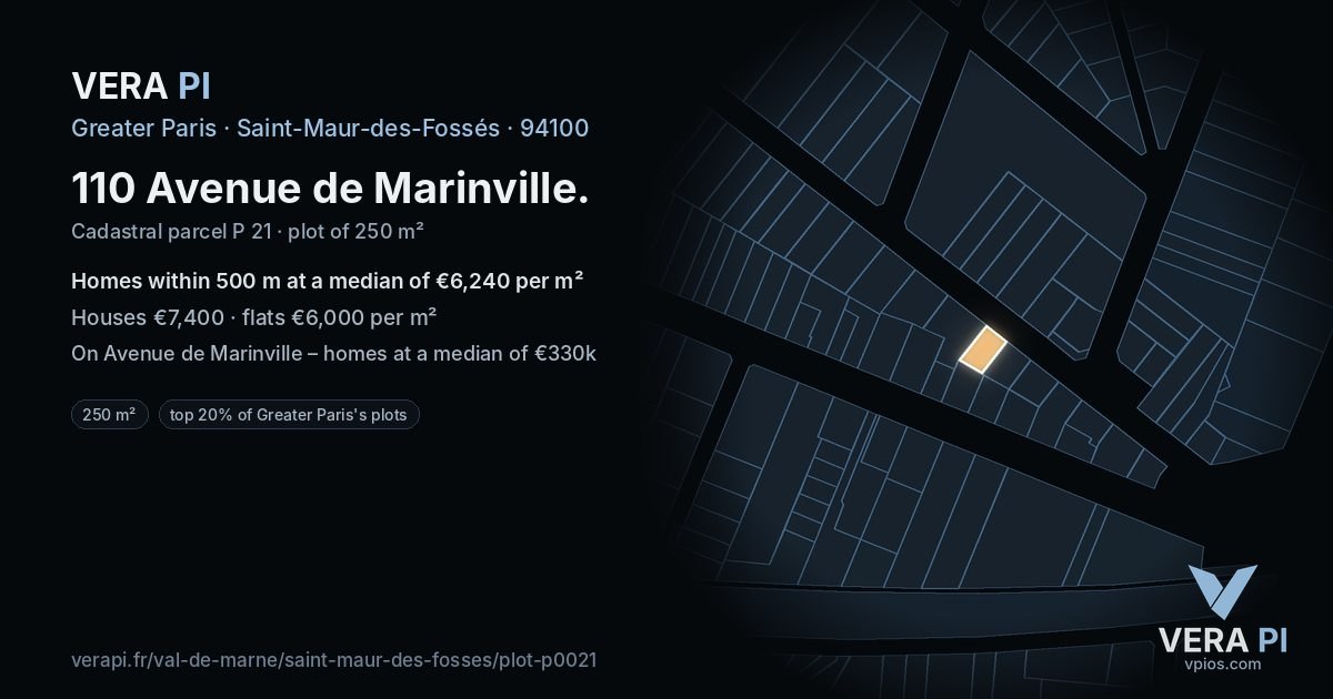 110 Avenue de Marinville, Saint-Maur-des-Fossés at night – the plot lit, the parcels around coloured by the prices near them