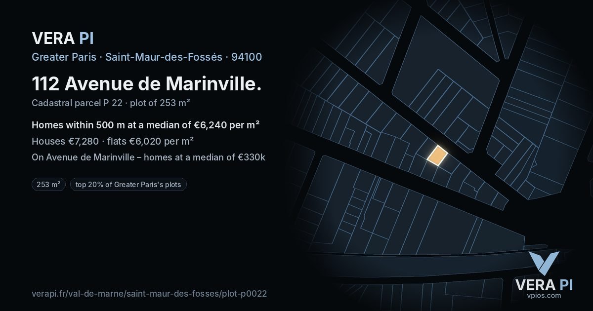 112 Avenue de Marinville, Saint-Maur-des-Fossés at night – the plot lit, the parcels around coloured by the prices near them