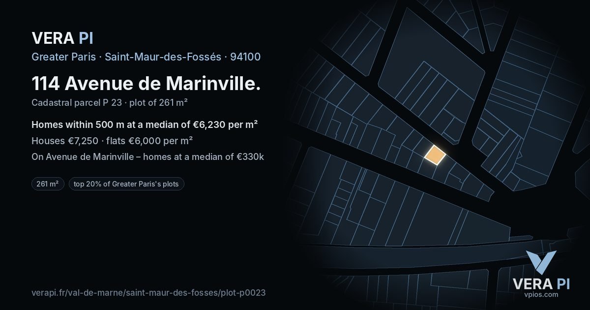 114 Avenue de Marinville, Saint-Maur-des-Fossés at night – the plot lit, the parcels around coloured by the prices near them