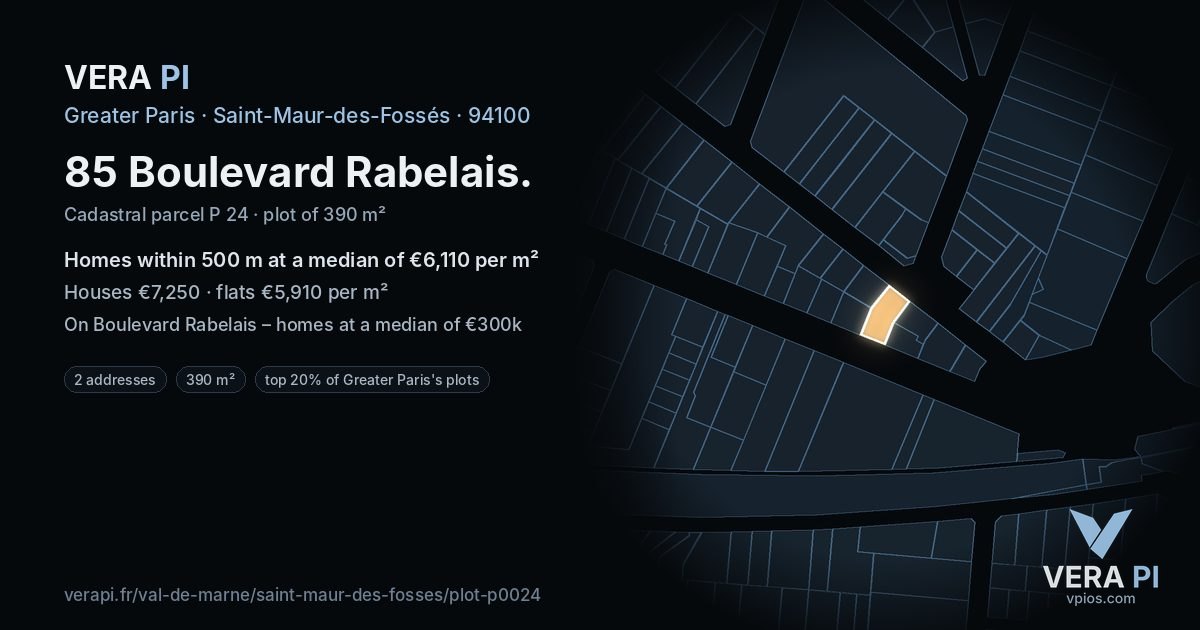 85 Boulevard Rabelais, Saint-Maur-des-Fossés at night – the plot lit, the parcels around coloured by the prices near them