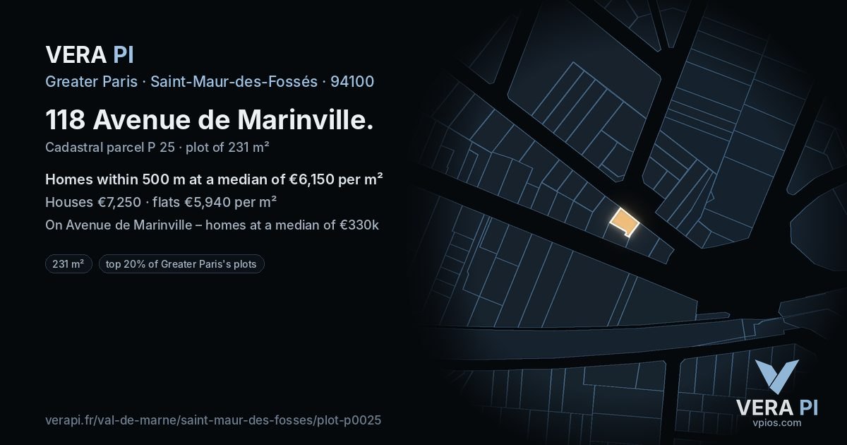 118 Avenue de Marinville, Saint-Maur-des-Fossés at night – the plot lit, the parcels around coloured by the prices near them