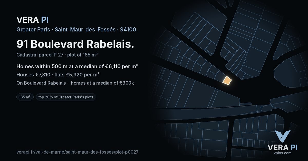 91 Boulevard Rabelais, Saint-Maur-des-Fossés at night – the plot lit, the parcels around coloured by the prices near them