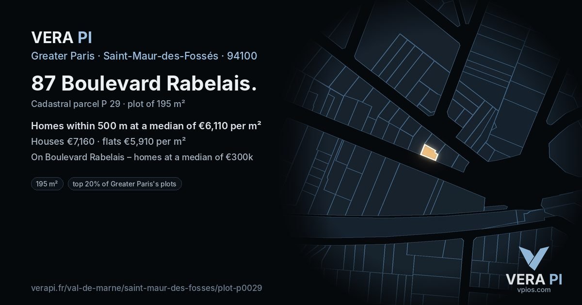 87 Boulevard Rabelais, Saint-Maur-des-Fossés at night – the plot lit, the parcels around coloured by the prices near them