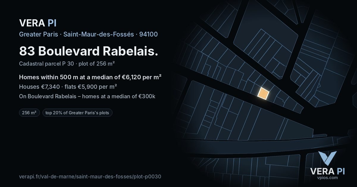 83 Boulevard Rabelais, Saint-Maur-des-Fossés at night – the plot lit, the parcels around coloured by the prices near them