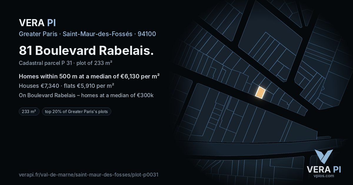 81 Boulevard Rabelais, Saint-Maur-des-Fossés at night – the plot lit, the parcels around coloured by the prices near them