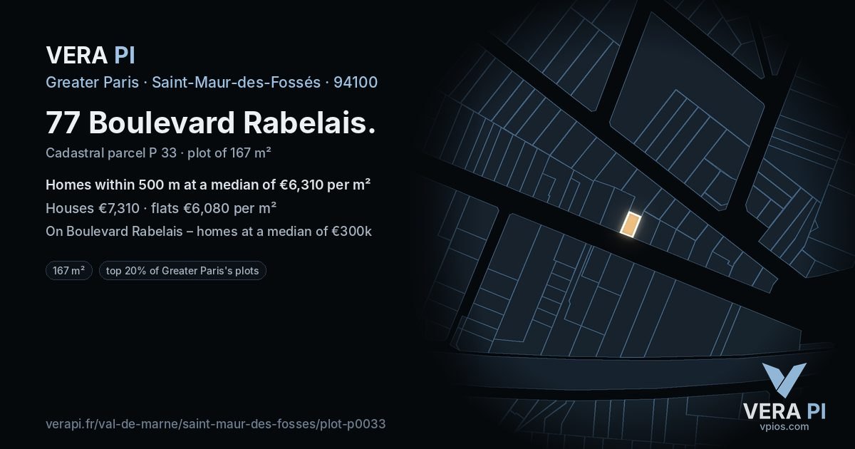 77 Boulevard Rabelais, Saint-Maur-des-Fossés at night – the plot lit, the parcels around coloured by the prices near them
