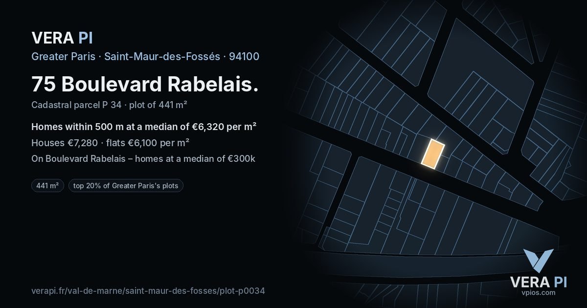 75 Boulevard Rabelais, Saint-Maur-des-Fossés at night – the plot lit, the parcels around coloured by the prices near them