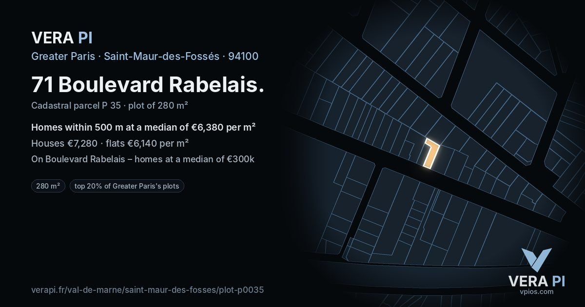 71 Boulevard Rabelais, Saint-Maur-des-Fossés at night – the plot lit, the parcels around coloured by the prices near them
