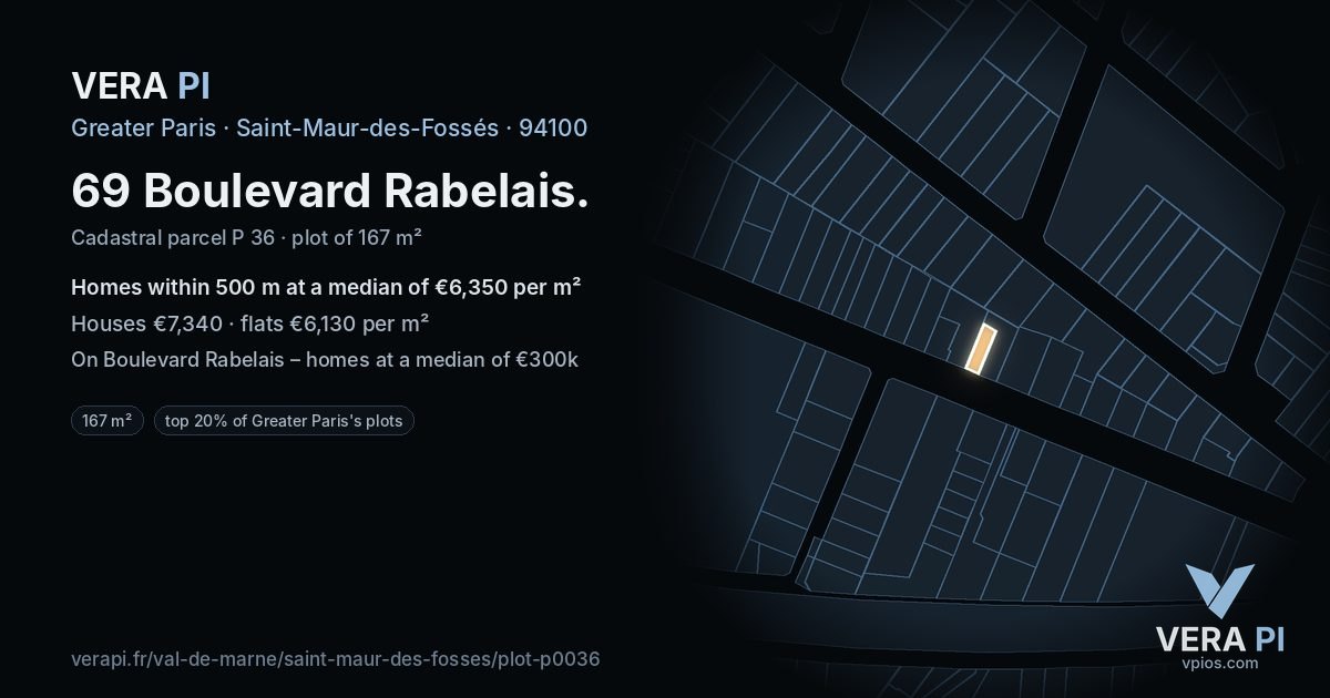 69 Boulevard Rabelais, Saint-Maur-des-Fossés at night – the plot lit, the parcels around coloured by the prices near them