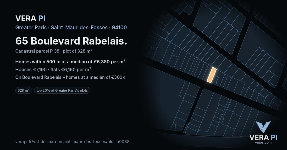 65 Boulevard Rabelais, Saint-Maur-des-Fossés at night – the plot lit, the parcels around coloured by the prices near them