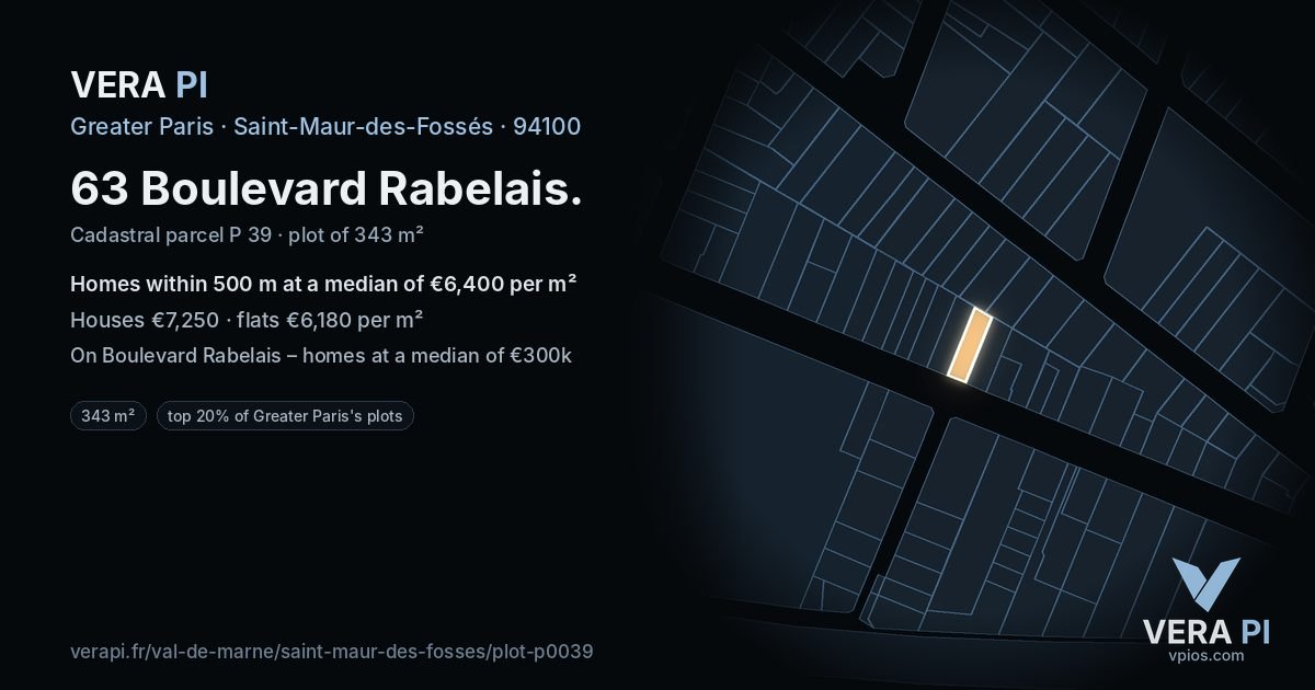 63 Boulevard Rabelais, Saint-Maur-des-Fossés at night – the plot lit, the parcels around coloured by the prices near them