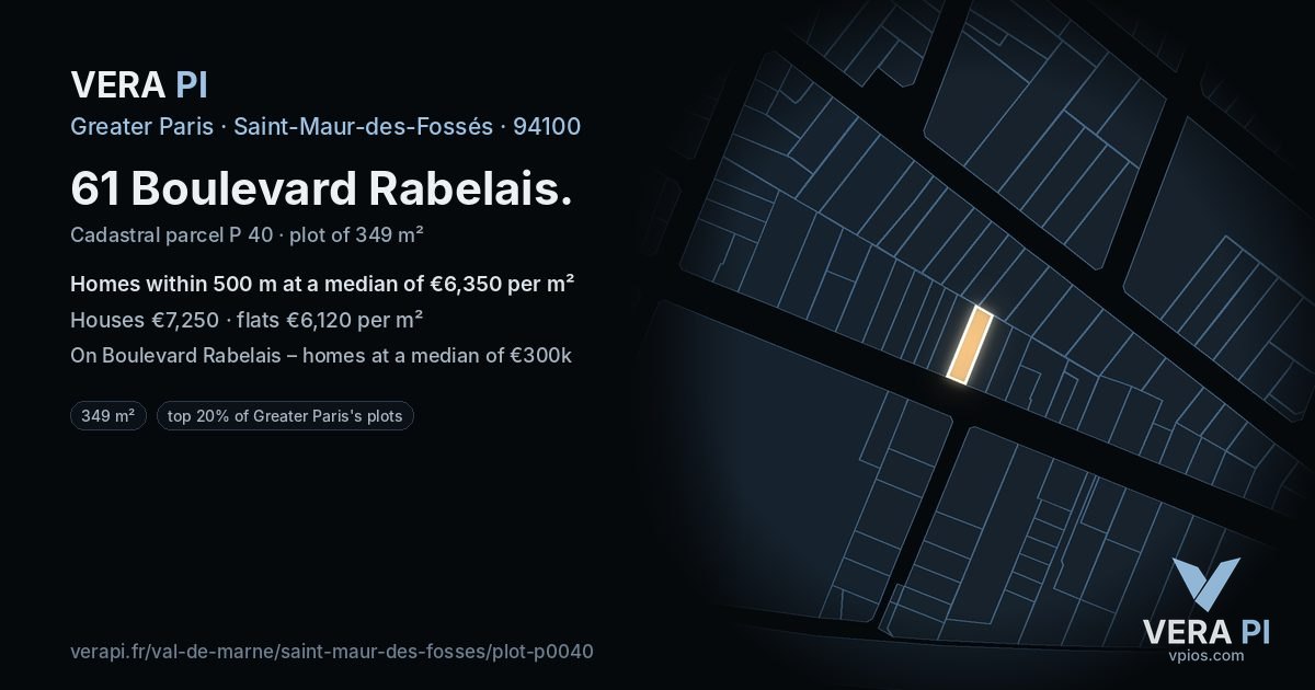 61 Boulevard Rabelais, Saint-Maur-des-Fossés at night – the plot lit, the parcels around coloured by the prices near them