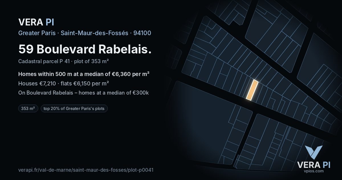 59 Boulevard Rabelais, Saint-Maur-des-Fossés at night – the plot lit, the parcels around coloured by the prices near them