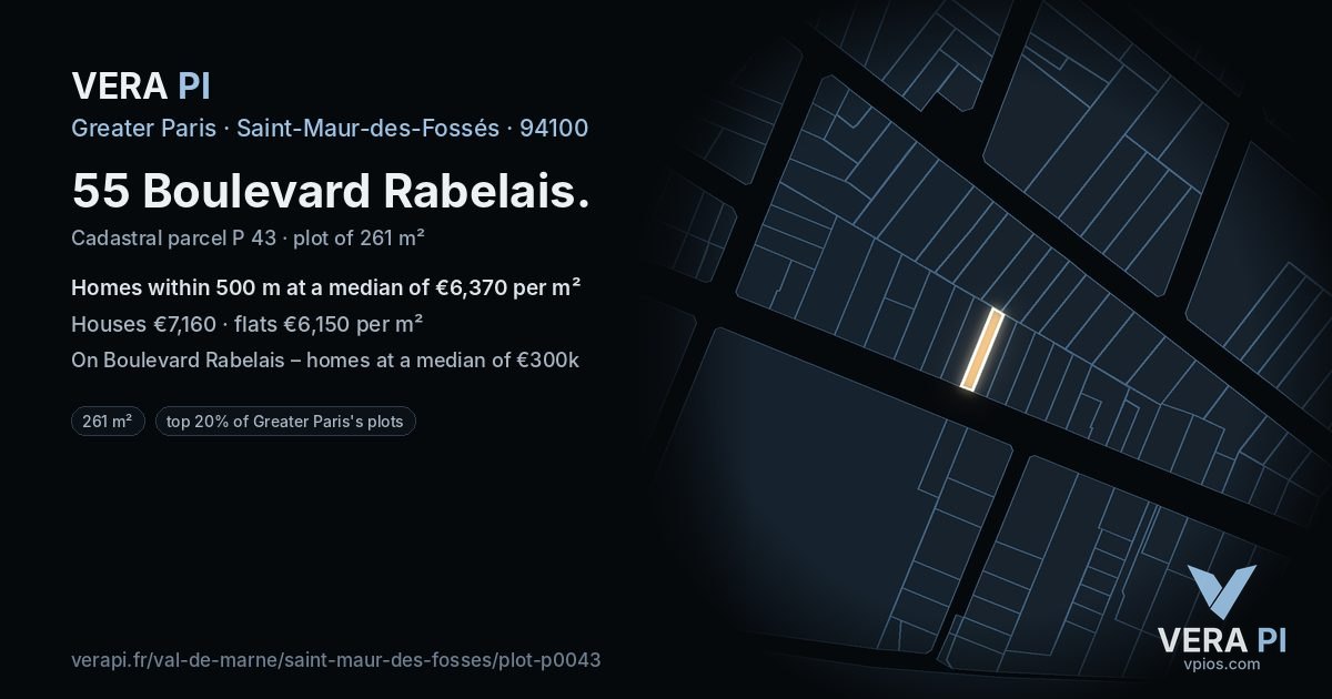 55 Boulevard Rabelais, Saint-Maur-des-Fossés at night – the plot lit, the parcels around coloured by the prices near them