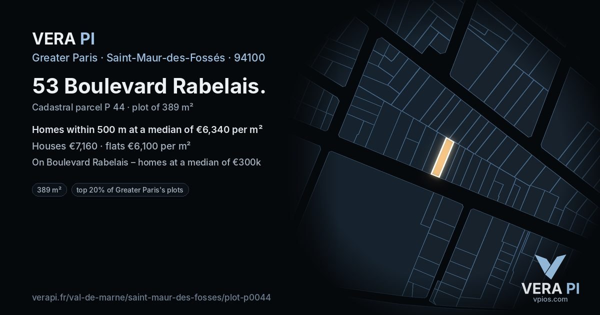 53 Boulevard Rabelais, Saint-Maur-des-Fossés at night – the plot lit, the parcels around coloured by the prices near them